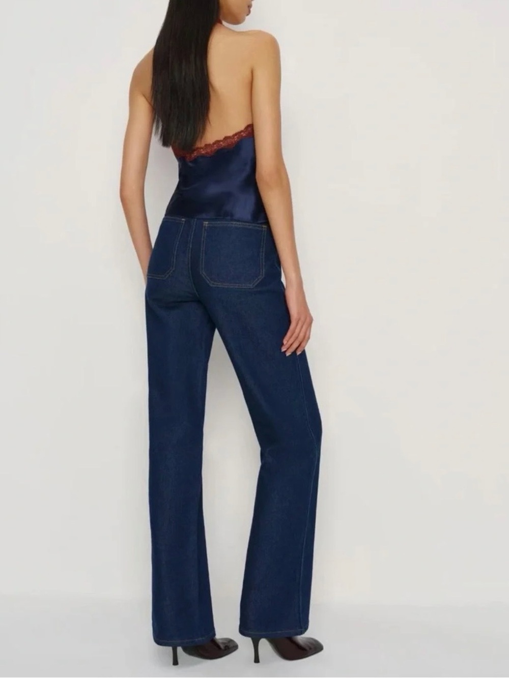 Reformation Monica Silk Top In navy, NEW WITHOUT TAGS, NEVER WORN, NO FLAWS. - Picture 2 of 5